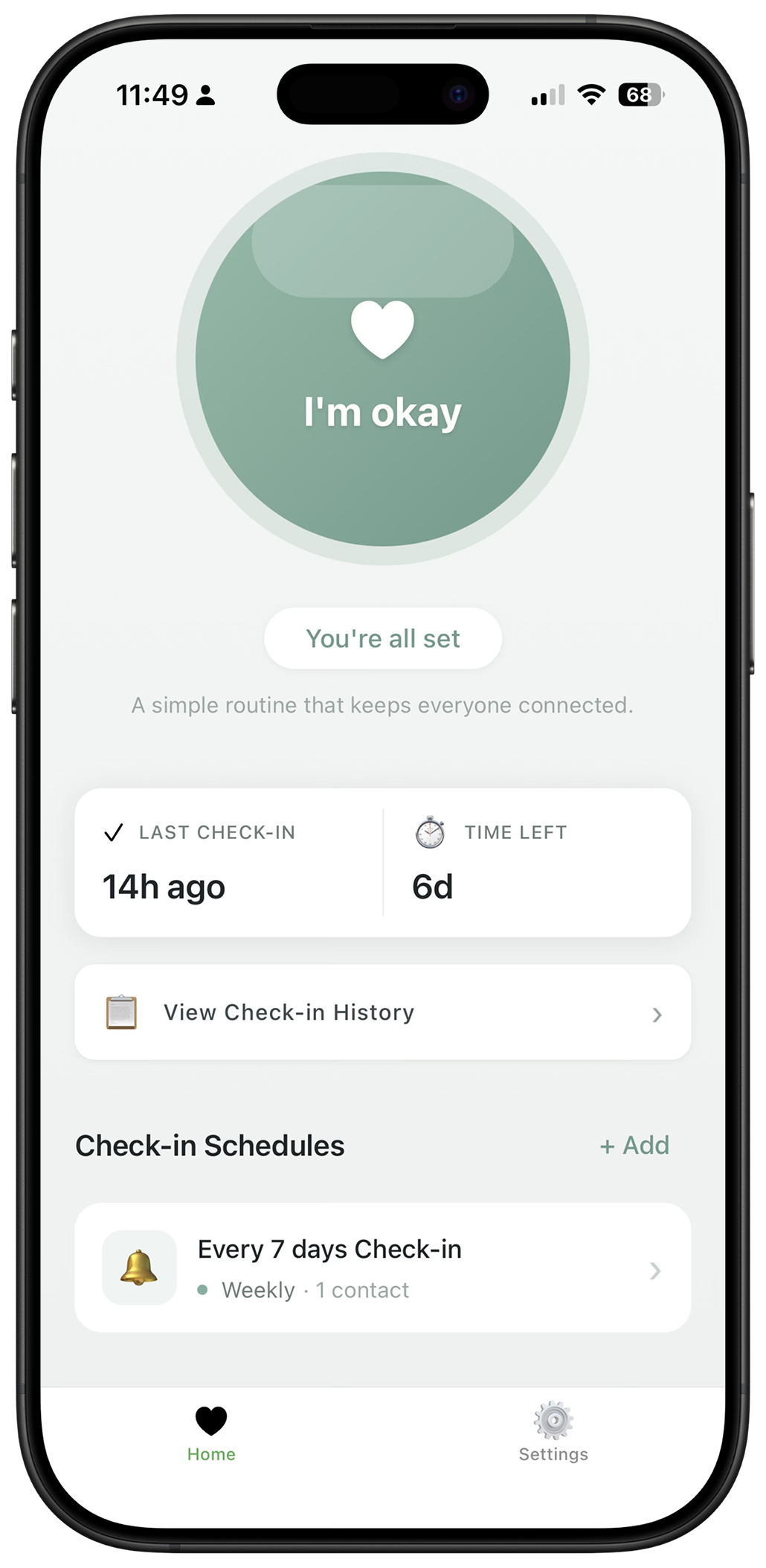 Reasy app showing the check-in screen